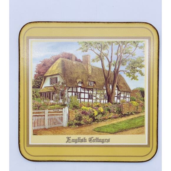 Vintage Pimpernel Acrylic Cork Square Coasters Set of 6 Cottages 4"x 4" England - Picture 3 of 10